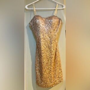 Pink & Gold Sequin Mini Dress Removable Skirt